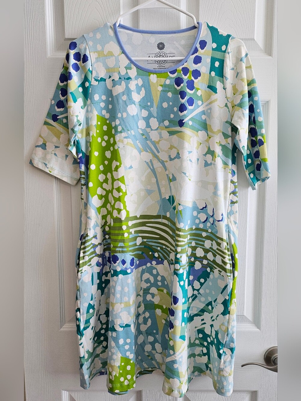 Ana Clare Med Sundress Blue Green Short Sleeve